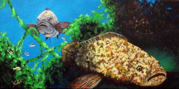 Gamefish Poster featuring the painting Grouper in Wreck by Susan Kubes