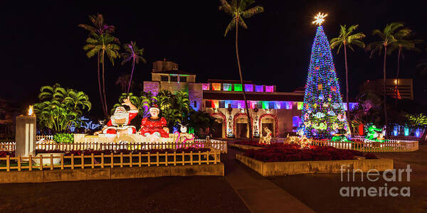 Mele Kalikimaka Merry Christmas Poster featuring the photograph Hawaiian Santa and Christmas Tree by Aloha Art