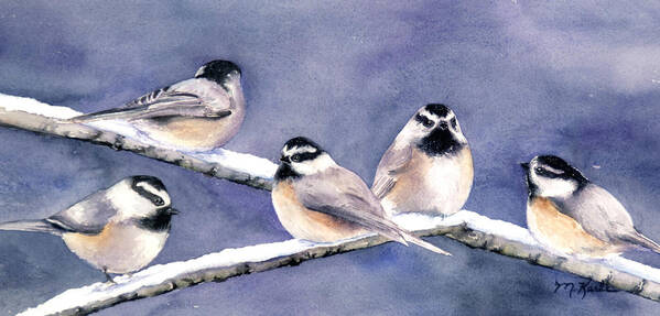 Birds Poster featuring the painting Holiday Chickadees by Marsha Karle