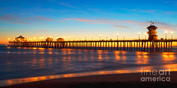 Huntington Beach Poster featuring the photograph Huntington Beach Pier - Twilight by Jim Carrell