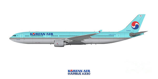 Airbus Poster featuring the digital art Illustration of Korean Air Airbus A330-300 by Steve H Clark Photography