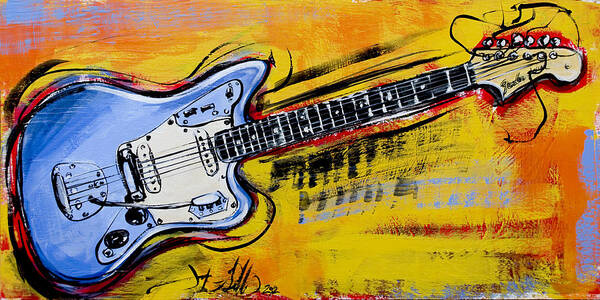 Guitar Poster featuring the painting Jaguar Fender Guitar by John Gibbs