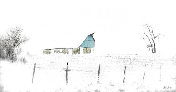 Barn Poster featuring the photograph Kansas Blue Barn in Frozen Fog by Anna Louise