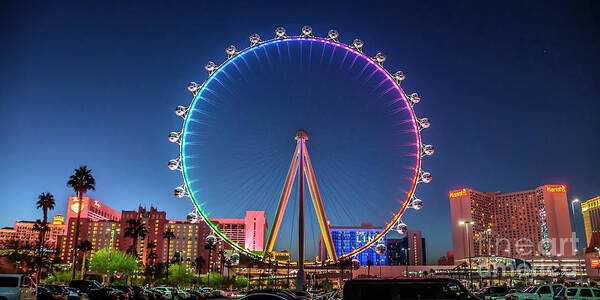 High Roller Las Vegas Poster featuring the photograph Las Vegas High Roller at Dusk Rainbow Colors Wide 2 by Aloha Art