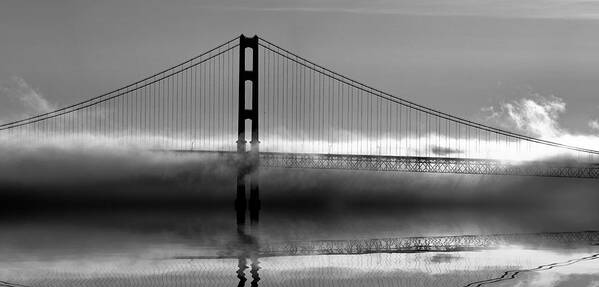 Mackinac Bridge Poster featuring the photograph Mackinac Bridge in Fog by Matt Hammerstein