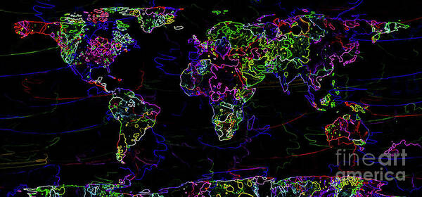 Map Poster featuring the digital art Neon World Map by Zaira Dzhaubaeva