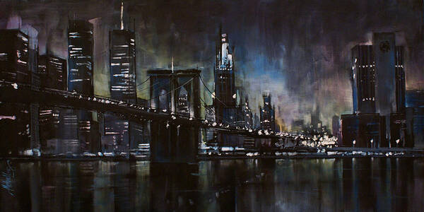 Cityscape Poster featuring the painting N.Y.City by Michael Lang