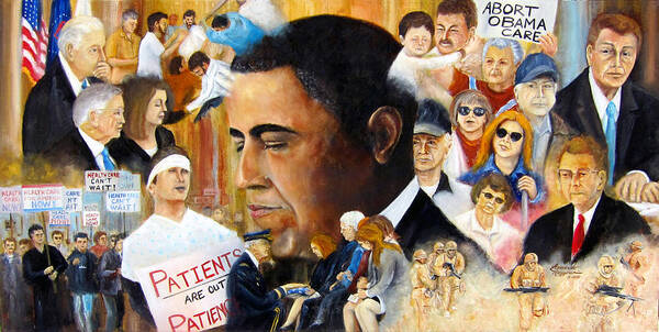 President Barack Obama Poster featuring the painting Obama's Full Plate by Leonardo Ruggieri