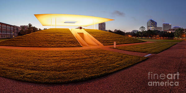 Downtown Poster featuring the photograph Panorama of James Turrell Skyspace Twilight Epiphany - Rice University Houston Texas by Silvio Ligutti