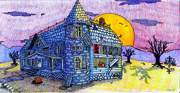 House Poster featuring the drawing Spooky House by Jame Hayes