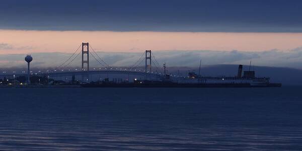 Bridge Poster featuring the photograph SS Keewatin and Mackinac Bridge by Keith Stokes