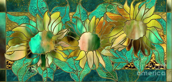 Sunflowers Poster featuring the painting Stained Glass Sunflowers by Mindy Sommers