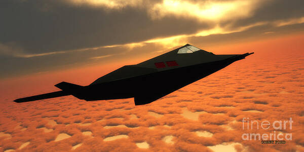 Lockheed F-117 Nighthawk Poster featuring the painting Stealth Fighter Jet Side View by Corey Ford