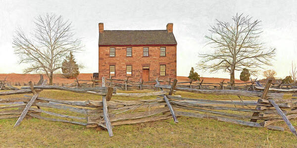 Stone House Poster featuring the digital art Stone House / Manassas National Battlefield / Winter Morning by Digital Photographic Arts