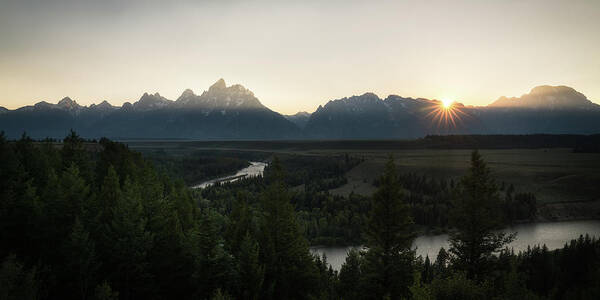 Grand Tetons Poster featuring the photograph Sun Setting over the Teton Range by James Udall