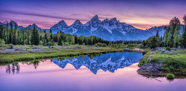 Grand Tetons Poster featuring the photograph Sunset Teton Reflection by Michael Ash