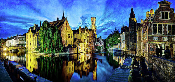 Bruges Poster featuring the photograph The Belfort of Bruges at Dusk - Vintage Version by Weston Westmoreland