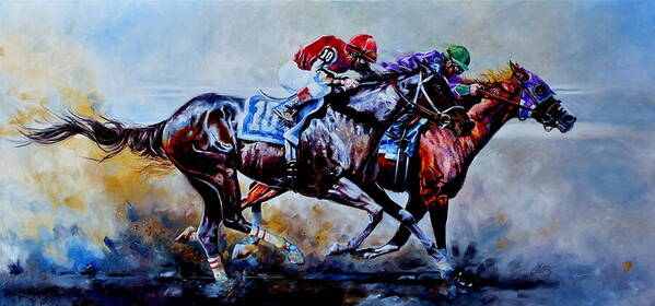 Horse Race Poster featuring the painting The Preakness Stakes by Hanne Lore Koehler