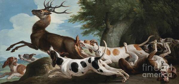 Francois Desportes ; The Stag Hunt Poster featuring the painting The Stag Hunt by MotionAge Designs