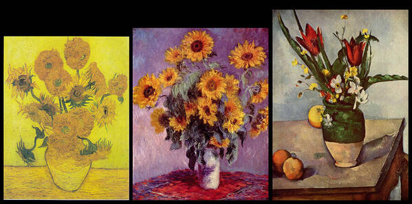 Modern Poster featuring the digital art Three Vases van Gogh - Monet - Cezanne by David Bridburg