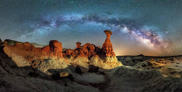 Toadstools Poster featuring the photograph Toadstool Milky Way Pano by Michael Ash