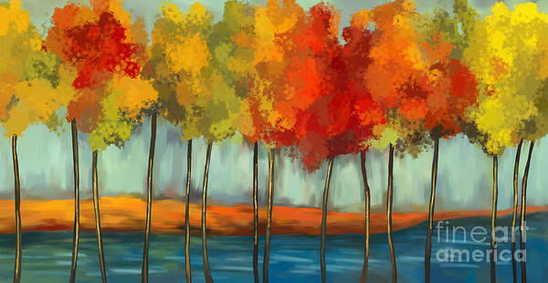 Contemporary Wall Art Poster featuring the painting Trees On The River by Tim Gilliland