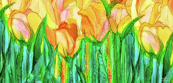 Carol Cavalaris Poster featuring the mixed media Tulip Bloomies 4 - Yellow by Carol Cavalaris