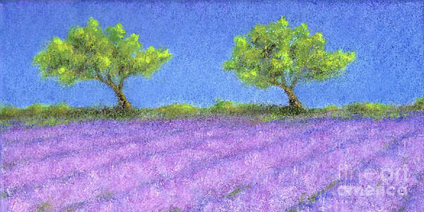 Trees Poster featuring the painting Twin Oaks and Lavender by Jerome Stumphauzer