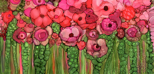 Carol Cavalaris Poster featuring the mixed media Wild Pink Poppies by Carol Cavalaris