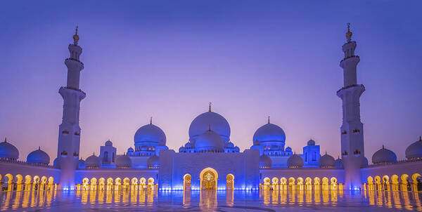 Mosque Poster featuring the photograph Abu Dhabi Mosque In The Twilight by Feng Qin