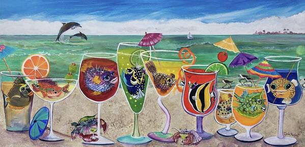 Beach Poster featuring the painting BestFINS Beach Party II by Linda Kegley
