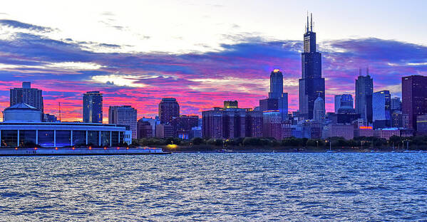 Chicago Poster featuring the photograph Chicago Skyline Sunset by Mitchell R Grosky
