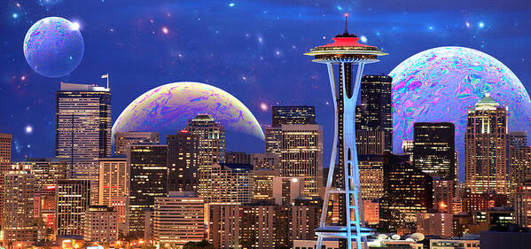 Seattle Poster featuring the digital art Imagine the Night by Paisley O'Farrell
