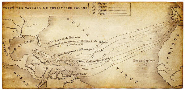 Christopher Columbus Poster featuring the digital art Map Of Columbus Trips by Thepalmer