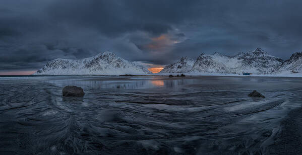 Panorama Poster featuring the photograph Pano Skagsanden Lofoten Norway by Ronny Olsson