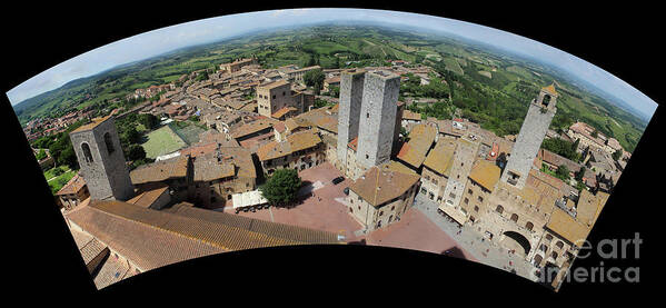 Landscape Poster featuring the photograph San Gimignano city and panoramic landscape viewed from top of to by Adam Long