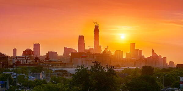 Scenic Poster featuring the photograph Sunrise At Shanghai Skyline, China by Jan Wlodarczyk