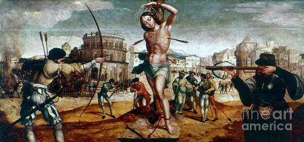 Punishment Poster featuring the drawing The Martyrdom Of St Sebastian, 16th by Print Collector