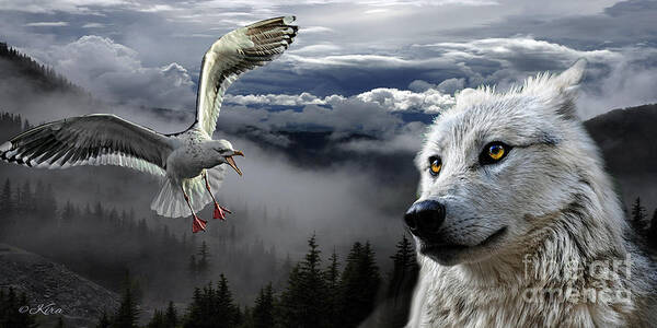 Wolf Poster featuring the photograph The Wolf and the Gull by Kira Bodensted