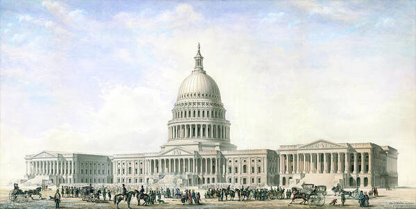 United States Capitol Poster featuring the drawing United States Capitol Design for New Dome and Wings 1855 by Thomas Ustick Walter