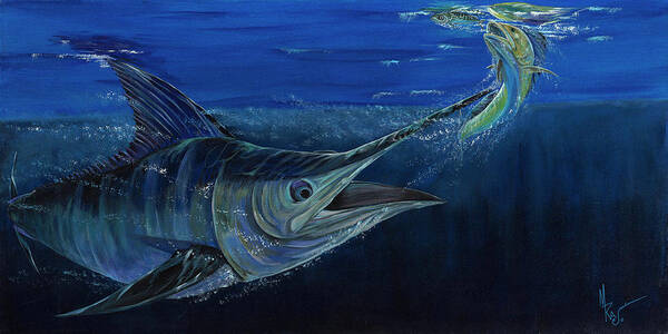 Blue Marlin Poster featuring the painting What Lies Beneath by Mark Ray