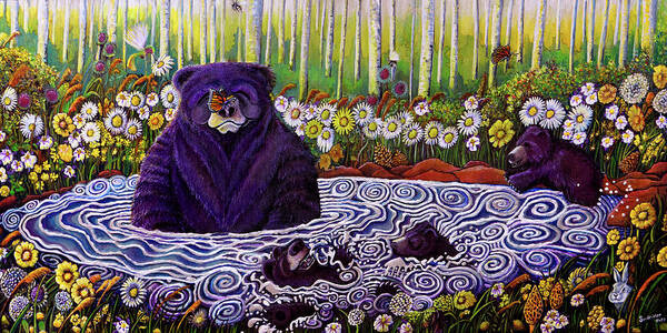 Bear Poster featuring the painting Bear Pond #1 by David Sockrider