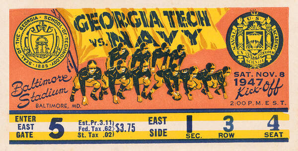 Georgia Tech Poster featuring the mixed media 1947 Georgia Tech vs. Navy by Row One Brand