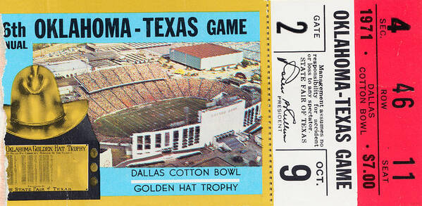 Oklahoma Football Poster featuring the mixed media 1971 Oklahoma vs. Texas by Row One Brand