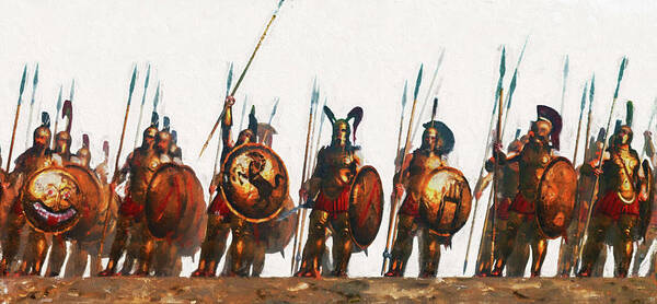 Spartan Poster featuring the painting Ancient Warriors, Spartiates - 15 by AM FineArtPrints