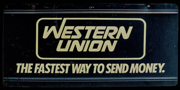 Western Union Poster featuring the photograph Antique Western Union wall sign by Flees Photos