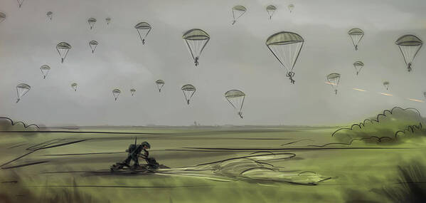 World War Two Poster featuring the digital art Art -- The Men Who Jumped by Matthias Zegveld