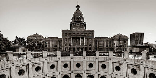 Austin Texas Poster featuring the photograph Austin Texas State Capitol Building Sepia Panorama by Gregory Ballos