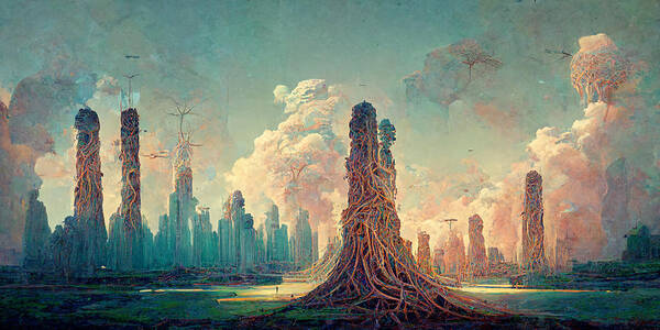 Nature Poster featuring the painting Colossal Gnarled Tree Roots Arcology Megacity Detai B46f42e4 Df11 4165 B45a 11672ddf62c5 by MotionAge Designs