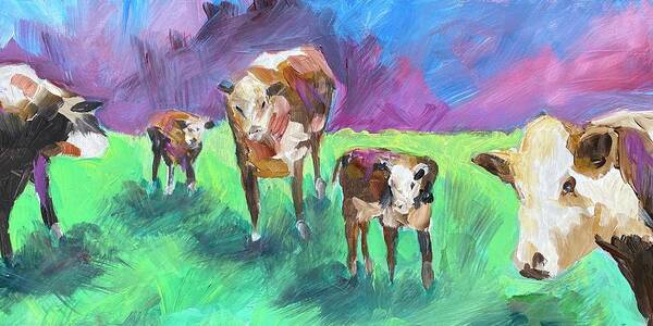 Cows Poster featuring the painting Cows by Evelyn Fiorenza